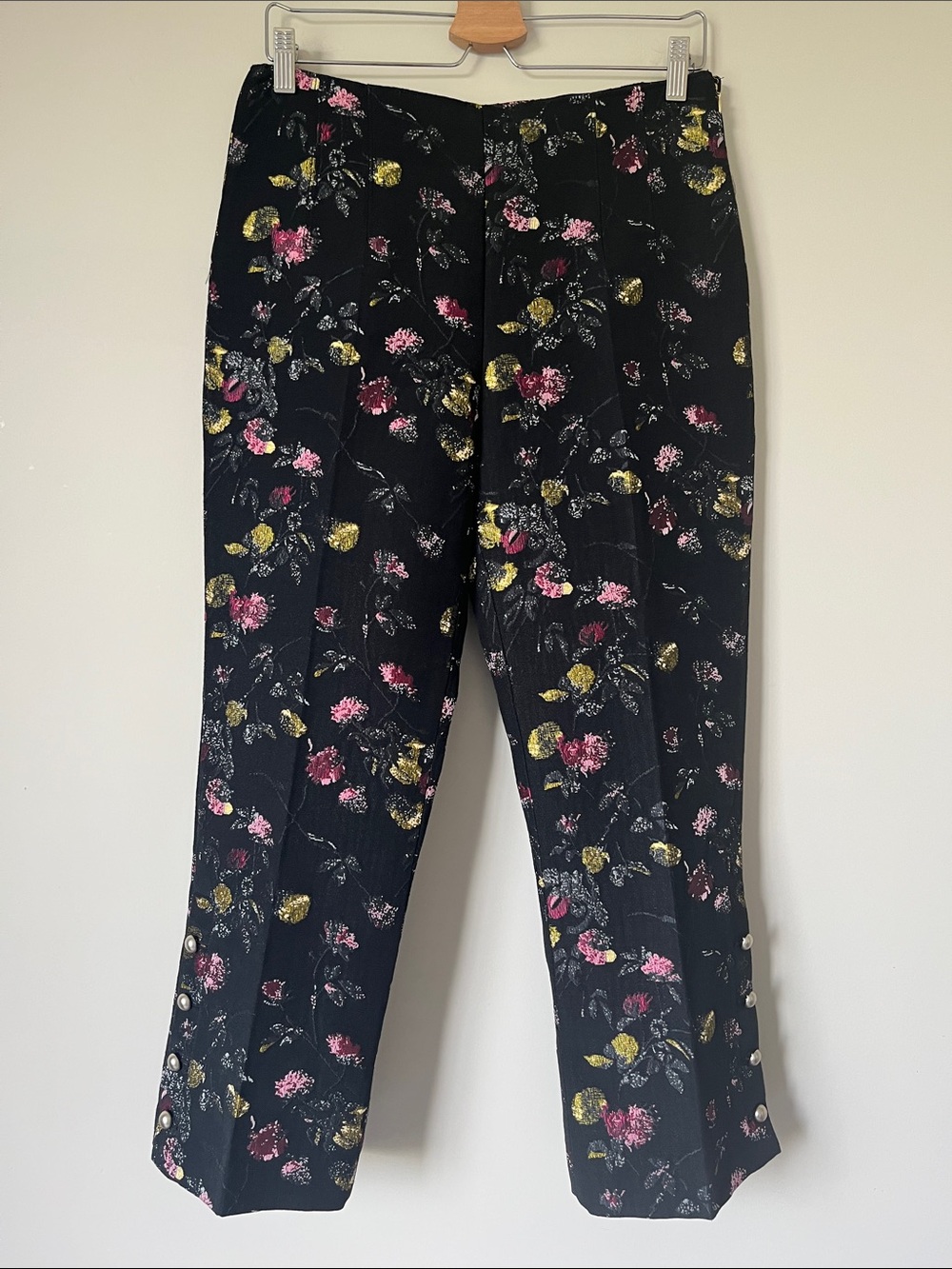 CLUB MONACO Black Metallic Floral Jacquard Straight Leg Trousers High Rise 6 - Picture 2 of 10